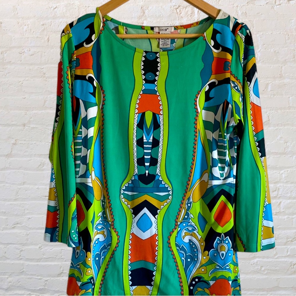 EROW COLORFUL PRINT 3/4 SLEEVE TOP - Picture 5 of 6
